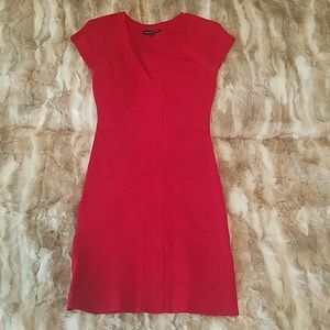 Red ribbed fitted dress